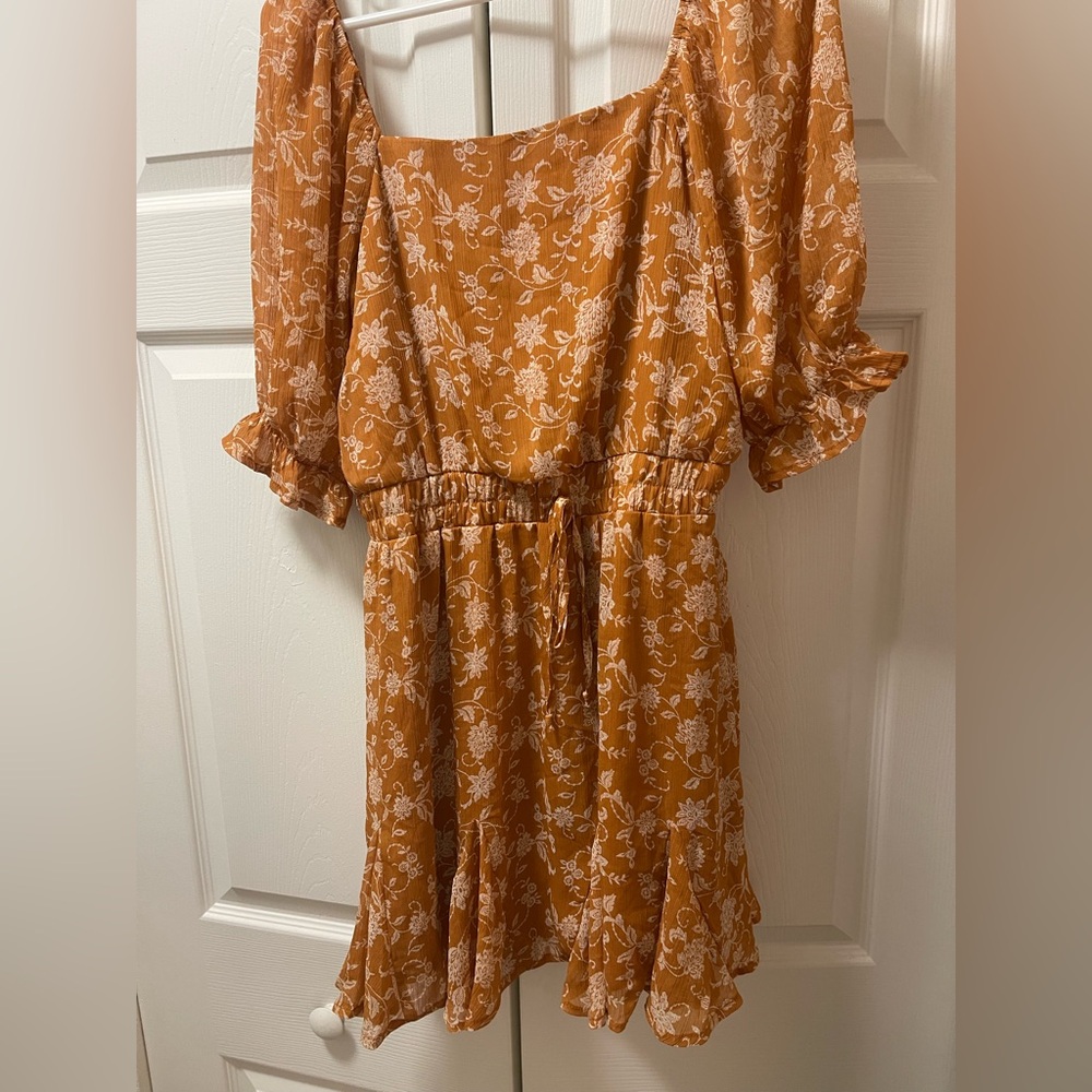 Floral Orange Dress with Puff Sleeves